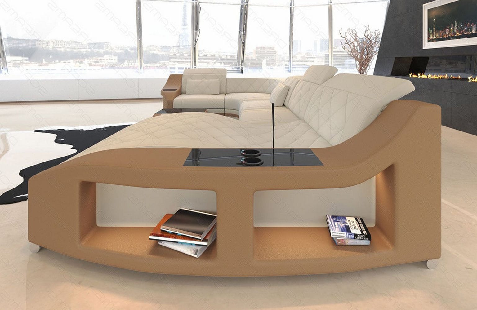 Couchlandschaft Swing U-Form in Stoff Elfenbein-Sandbeige