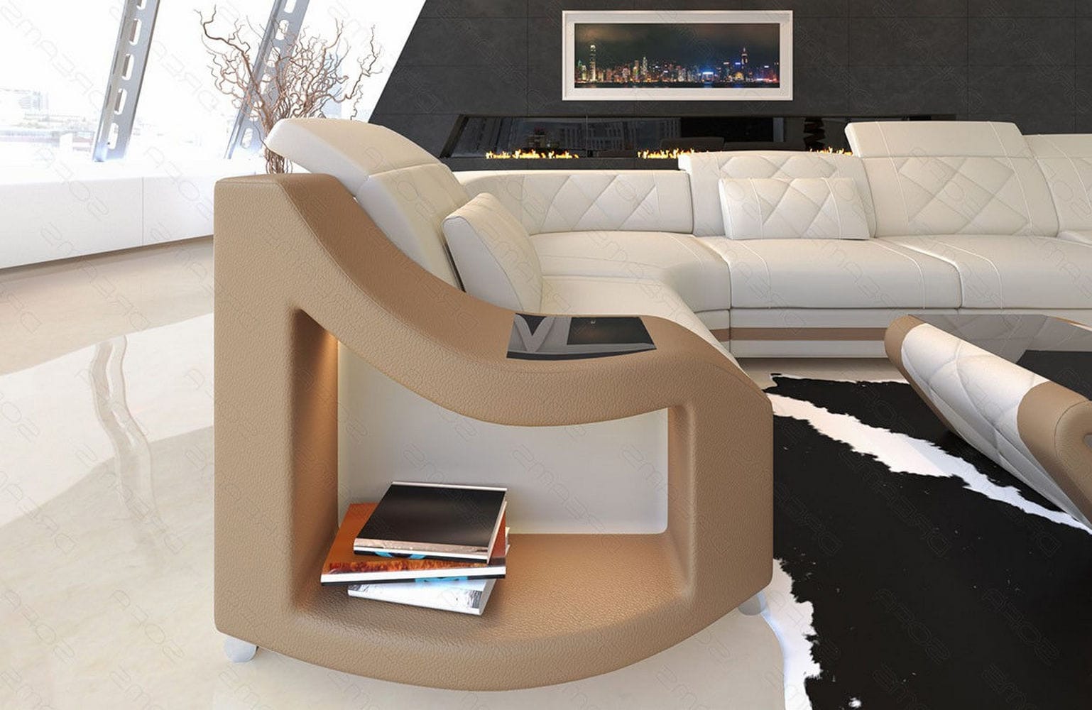 Couchlandschaft Swing U-Form in Stoff Elfenbein-Sandbeige