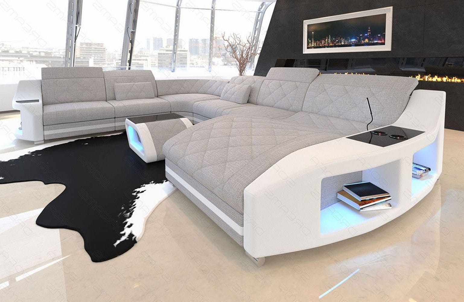 XXL Wohnlandschaft Swing Macchiato-Weiß