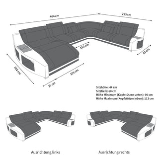 Wohnlandschaft Swing XXL U-Form in Stoff Grau-Weiß