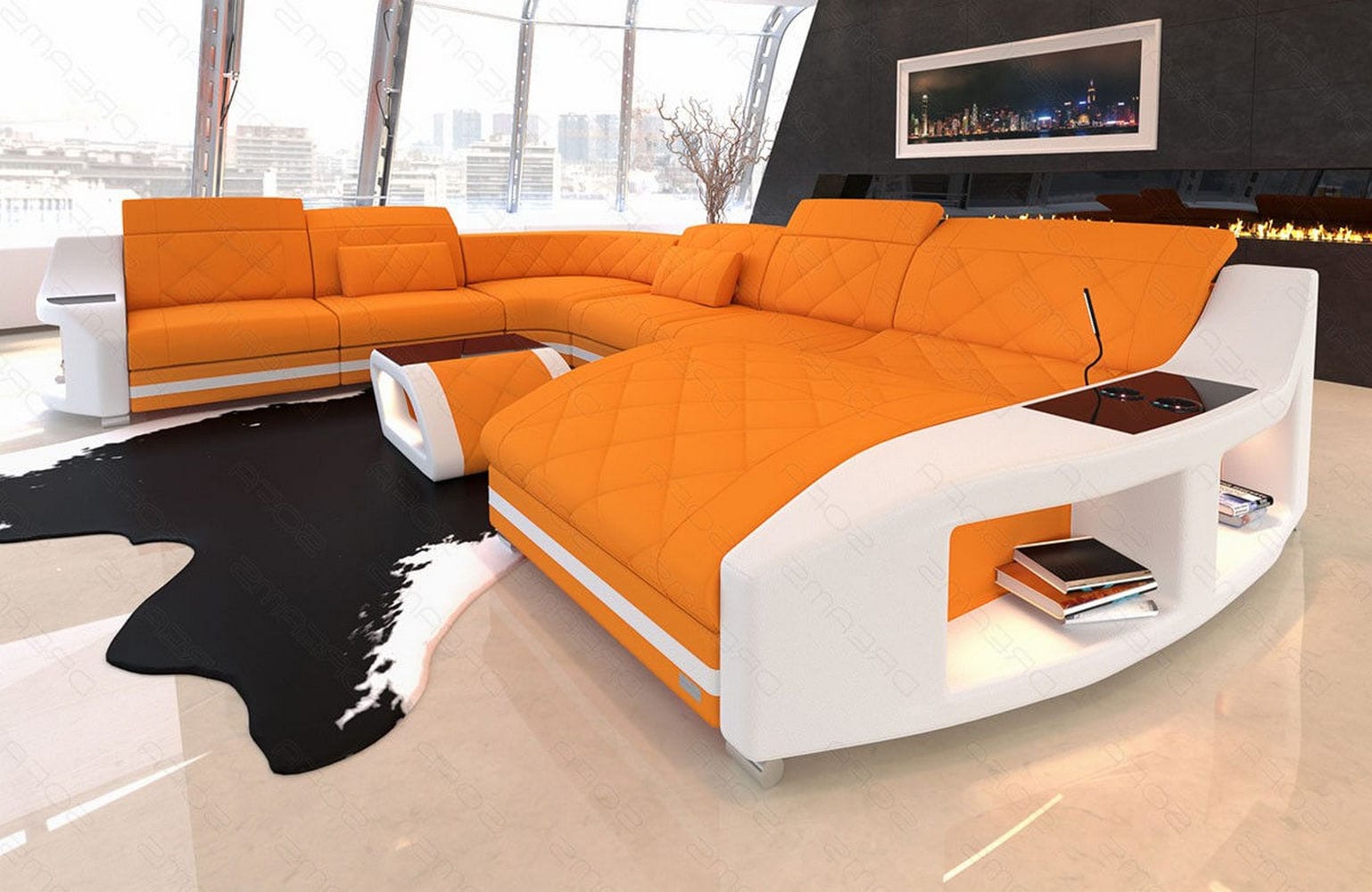 Wohnlandschaft Swing XXL in Stoff apricot-weiß