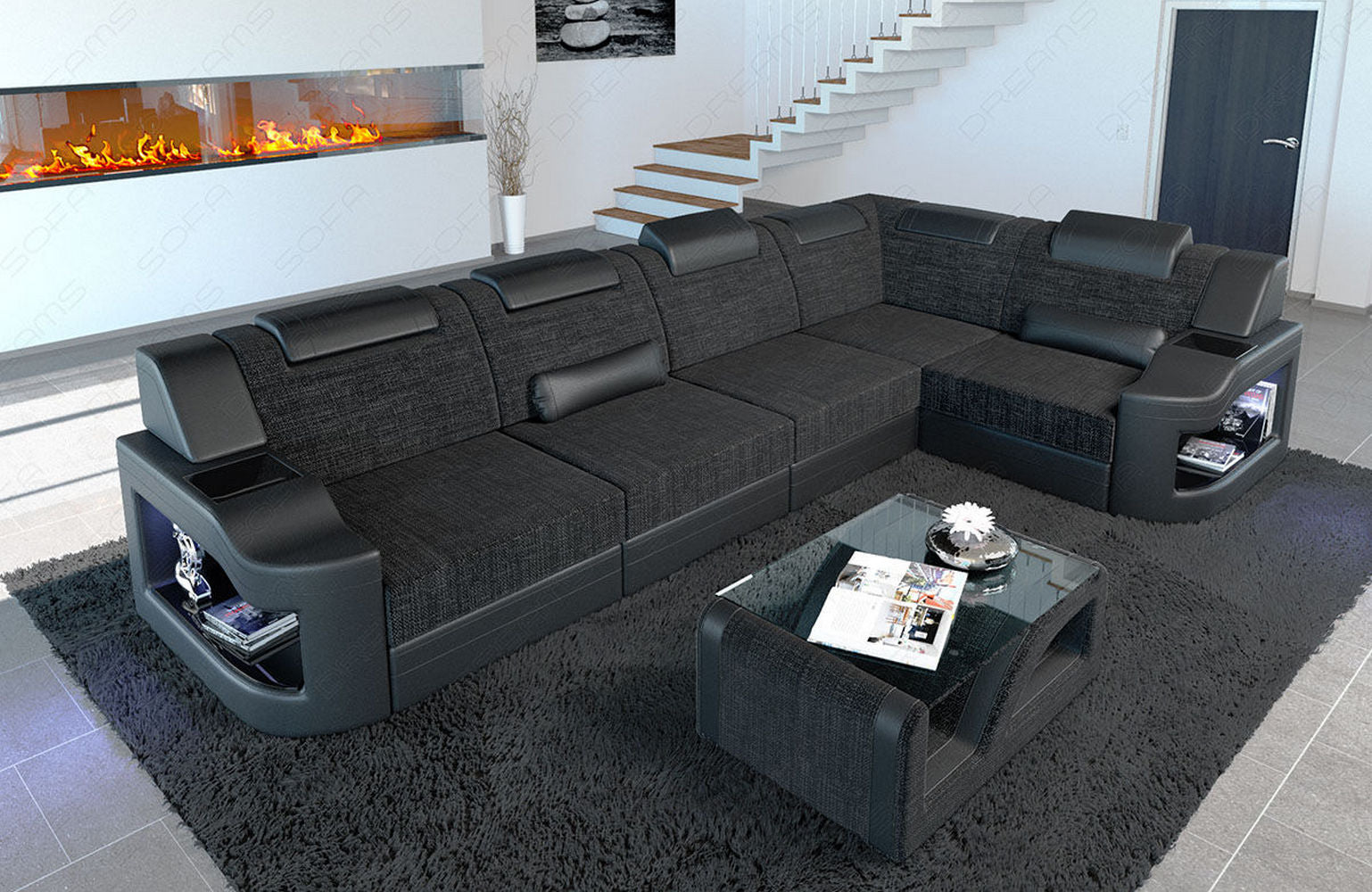 Stoff Eckcouch Padua L – Komfort & Stil Schwarzgrau-Schwarz