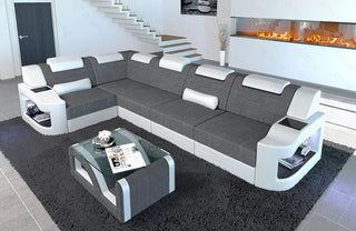 Stoff Ecksofa Padua L-Form Grau-Weiß