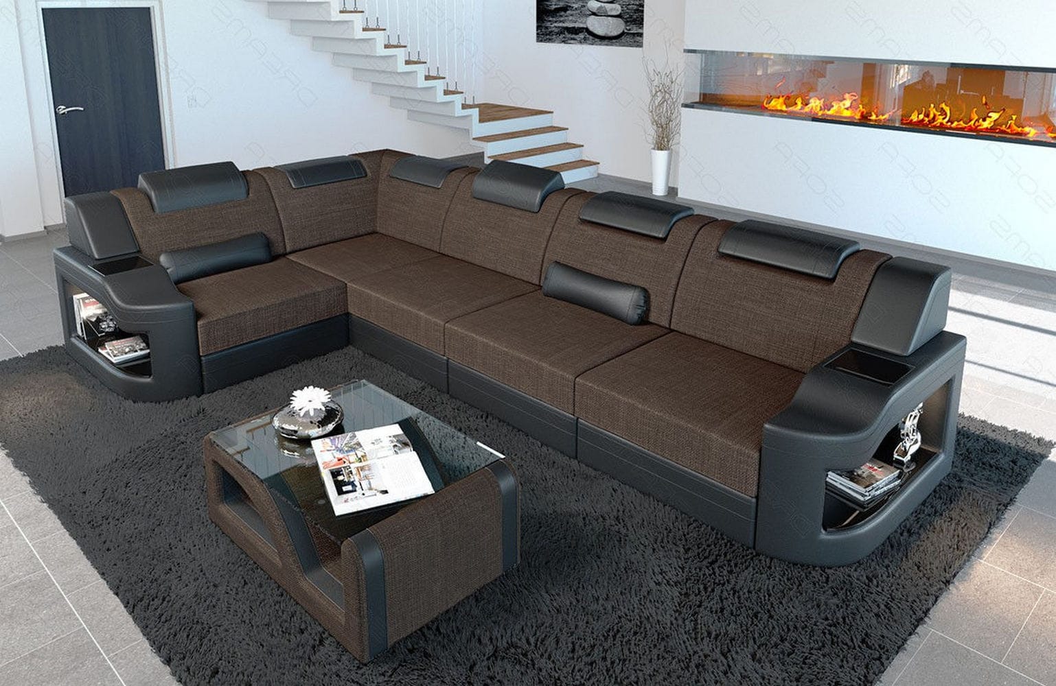 Stoff Ecksofa Padua L-Form braun-schwarz
