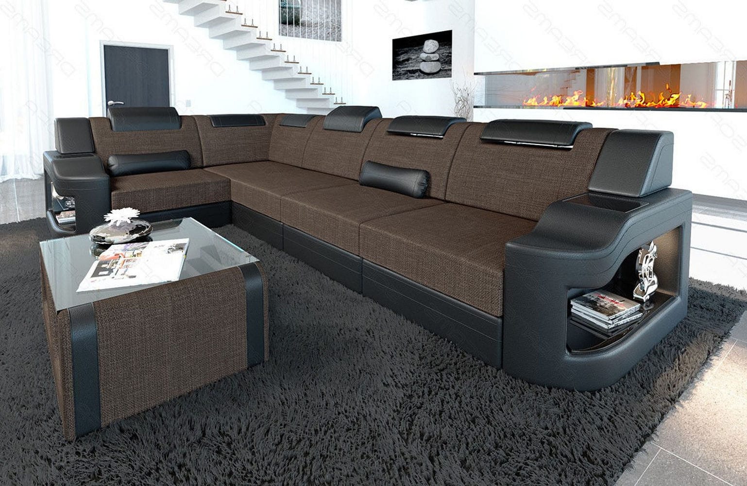 Stoff Ecksofa Padua L-Form braun-schwarz