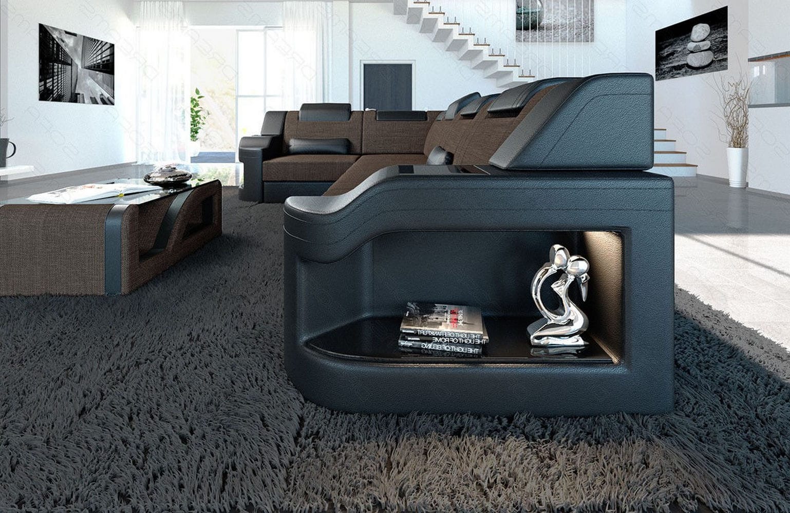 Stoff Ecksofa Padua L-Form braun-schwarz