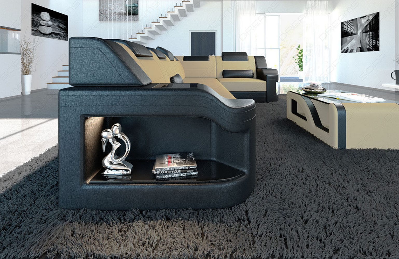 Stoff Ecksofa Padua L-Form Beige-Schwarz
