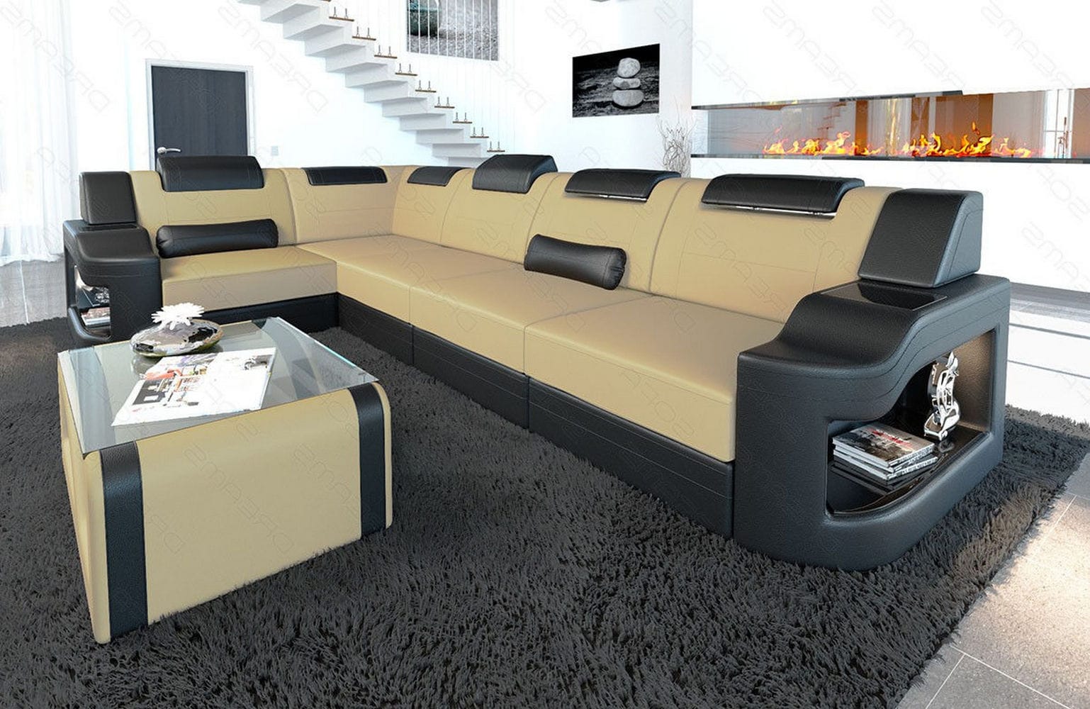 Stoff Ecksofa Padua L Form beige-schwarz