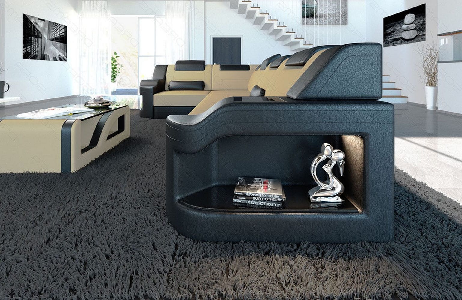 Stoff Ecksofa Padua L Form beige-schwarz