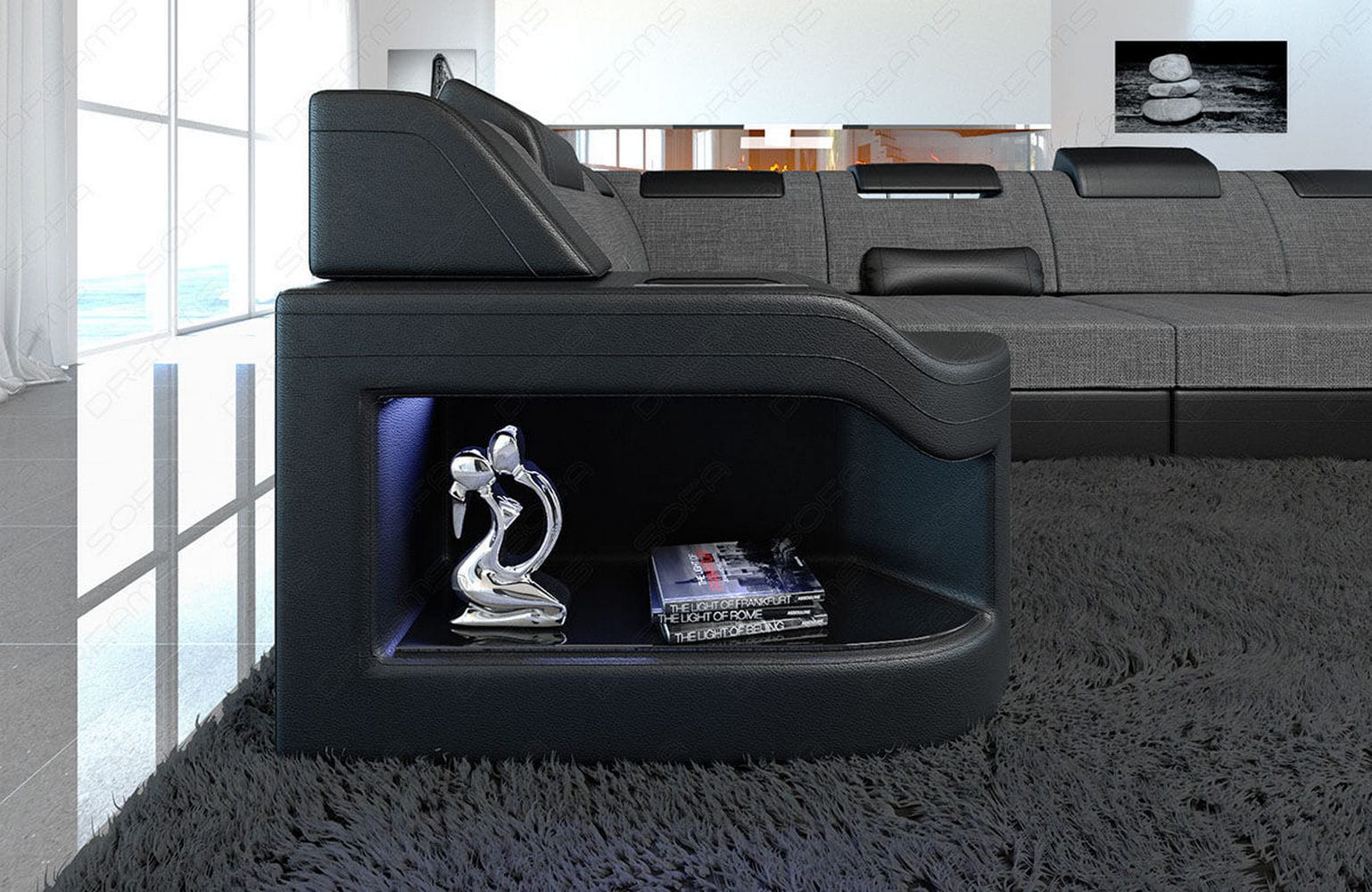Couchlandschaft Padua U-Form in Stoff Grau-Schwarz