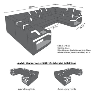 Couchlandschaft Padua U-Form in Stoff Grau-Schwarz