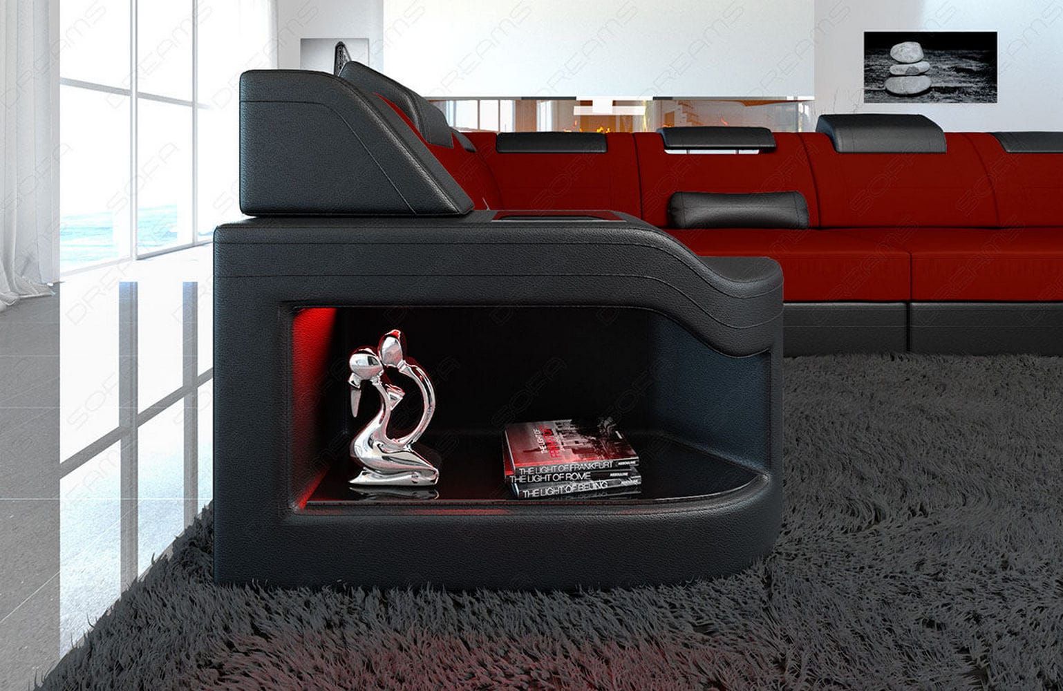 Couchlandschaft Padua U-Form in Stoff Dunkelrot-Schwarz