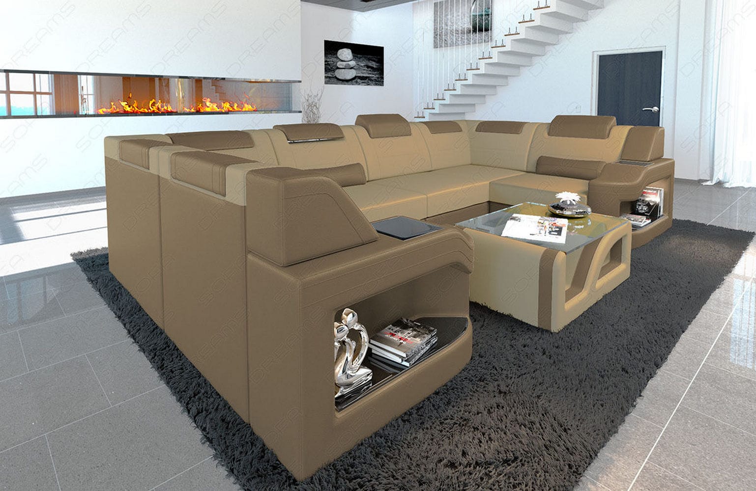 Couchlandschaft Padua U-Form in Stoff Beige-Sandbeige