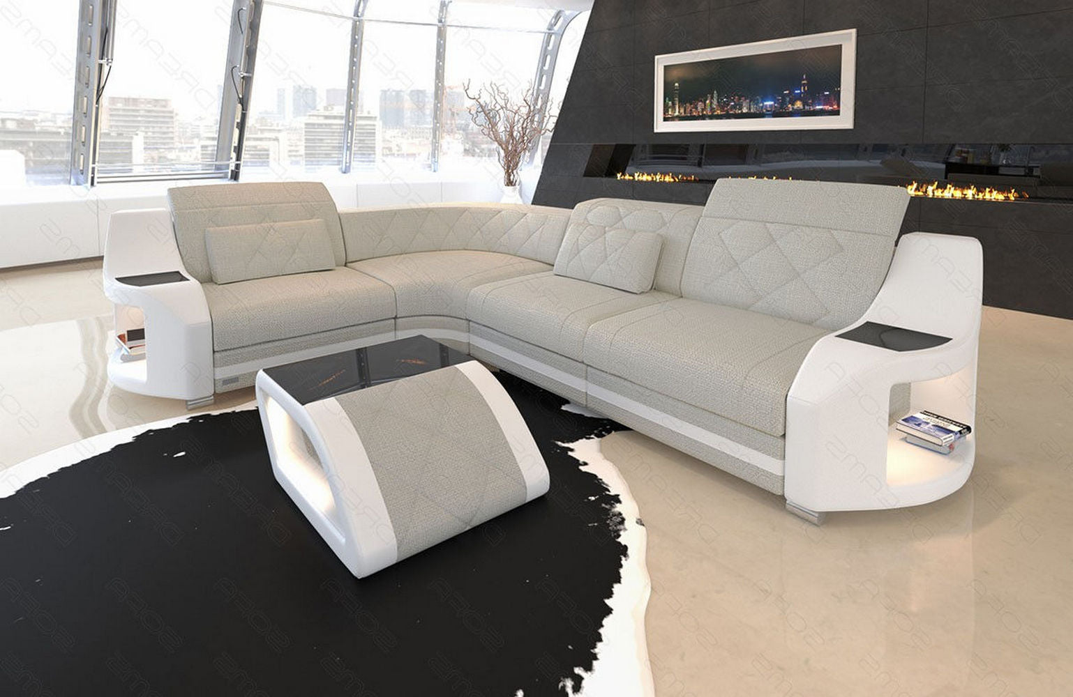 Stoff Ecksofa Genua – Komfort und Design Elfenbein-Weiß