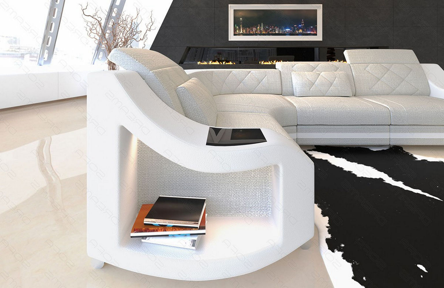 Stoff Ecksofa Genua – Komfort und Design Elfenbein-Weiß
