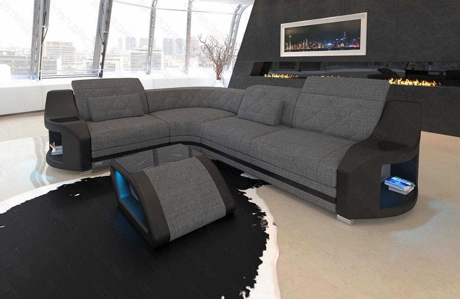 Stoff Ecksofa Genua L-Form Grau-Schwarz