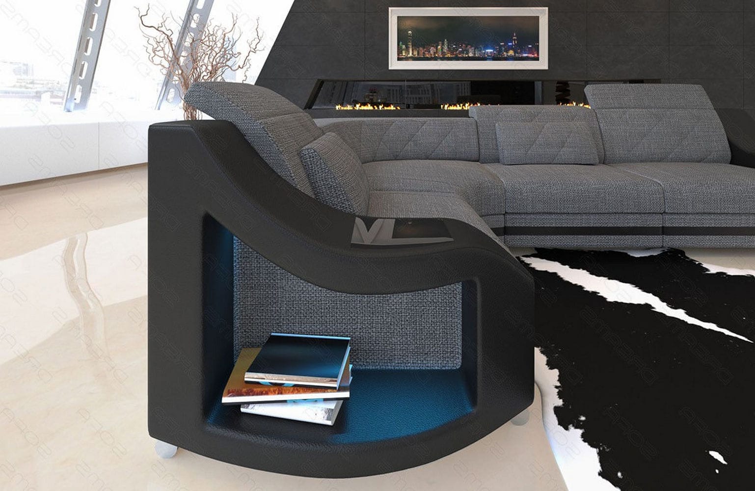 Stoff Ecksofa Genua L-Form Grau-Schwarz