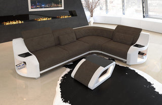 Stoff Ecksofa Genua L-Form Braun-Weiß
