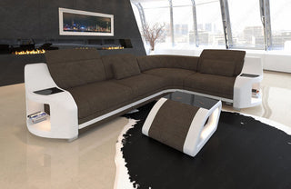 Stoff Ecksofa Genua L-Form Braun-Weiß