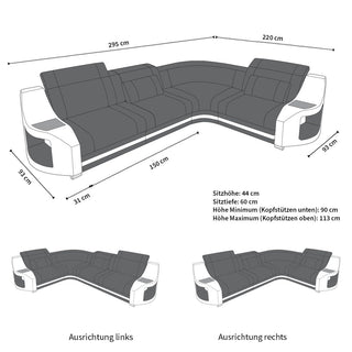 Stoff Ecksofa Genua L-Form Braun-Weiß