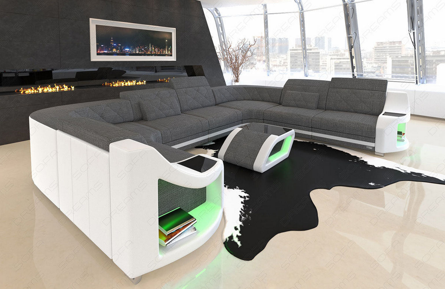 Stoff Wohnlandschaft Genua – Komfort & Stil Grau-Weiß