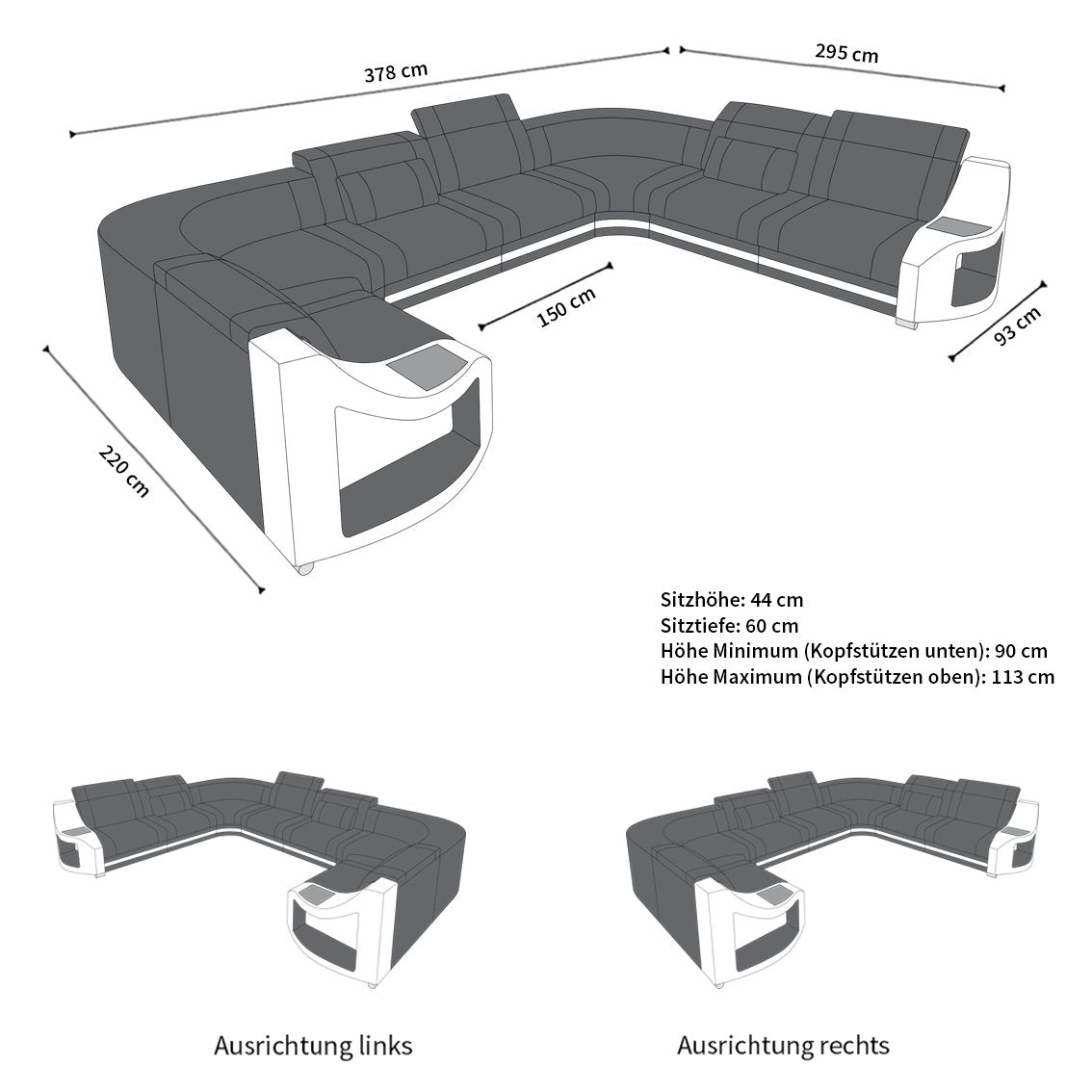 Stoff Wohnlandschaft Genua – Komfort & Stil Grau-Weiß