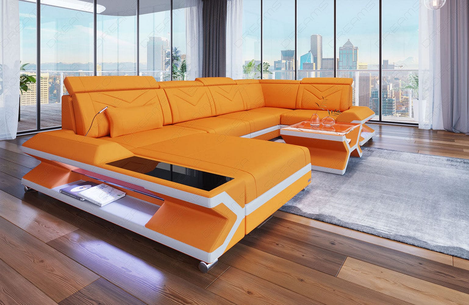 Stoff Wohnlandschaft Napoli – Modern & Gemütlich Apricot-Weiß