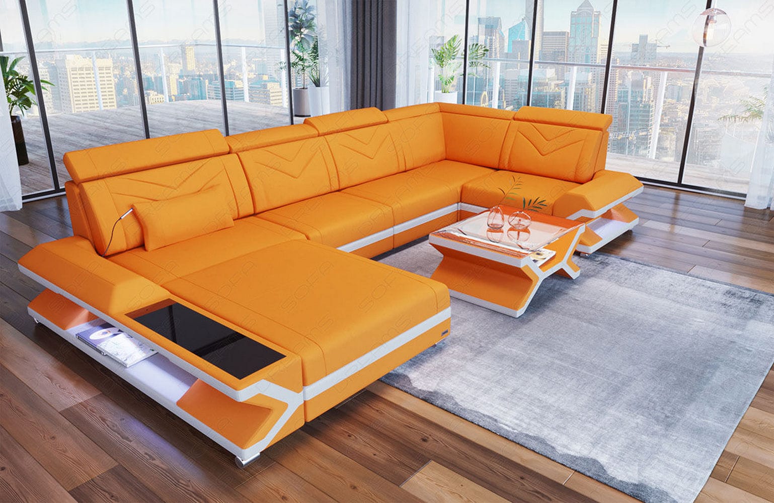 Stoff Wohnlandschaft Napoli – Modern & Gemütlich Apricot-Weiß