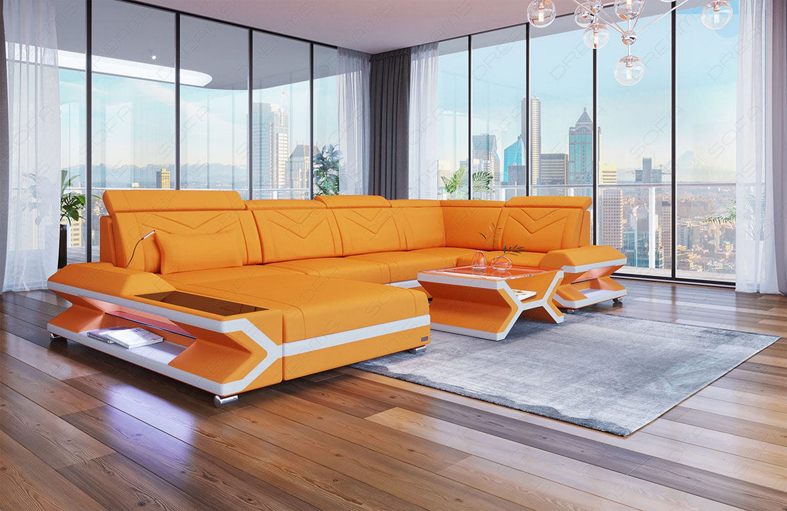 Stoff Wohnlandschaft Napoli – Modern & Gemütlich Apricot-Weiß