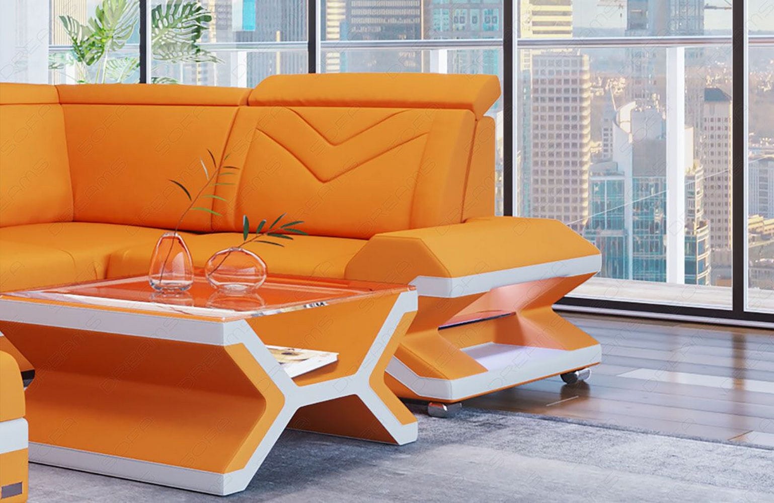 Stoff Wohnlandschaft Napoli – Modern & Gemütlich Apricot-Weiß