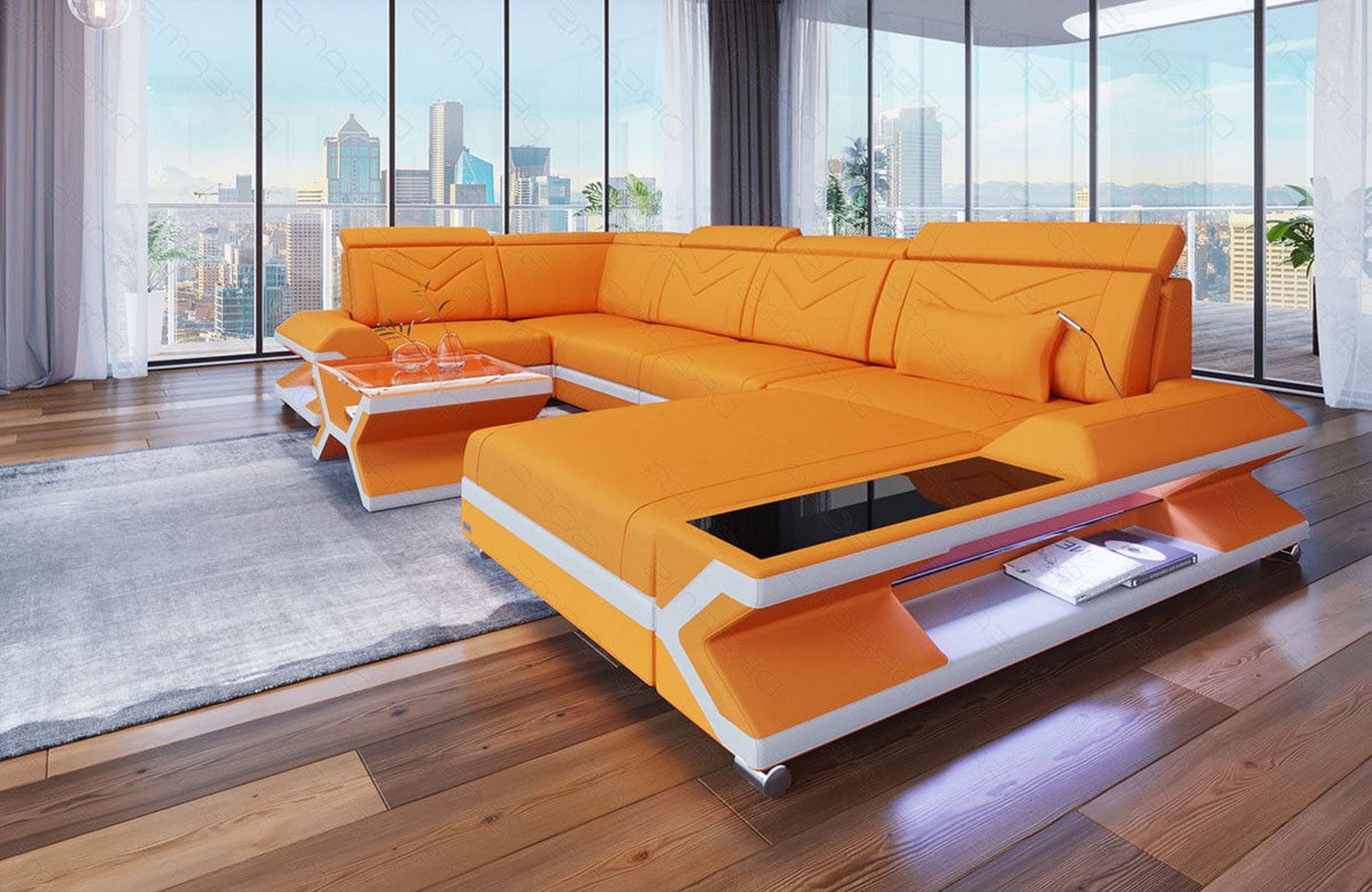 Stoff Wohnlandschaft Napoli – Modern & Gemütlich Apricot-Weiß