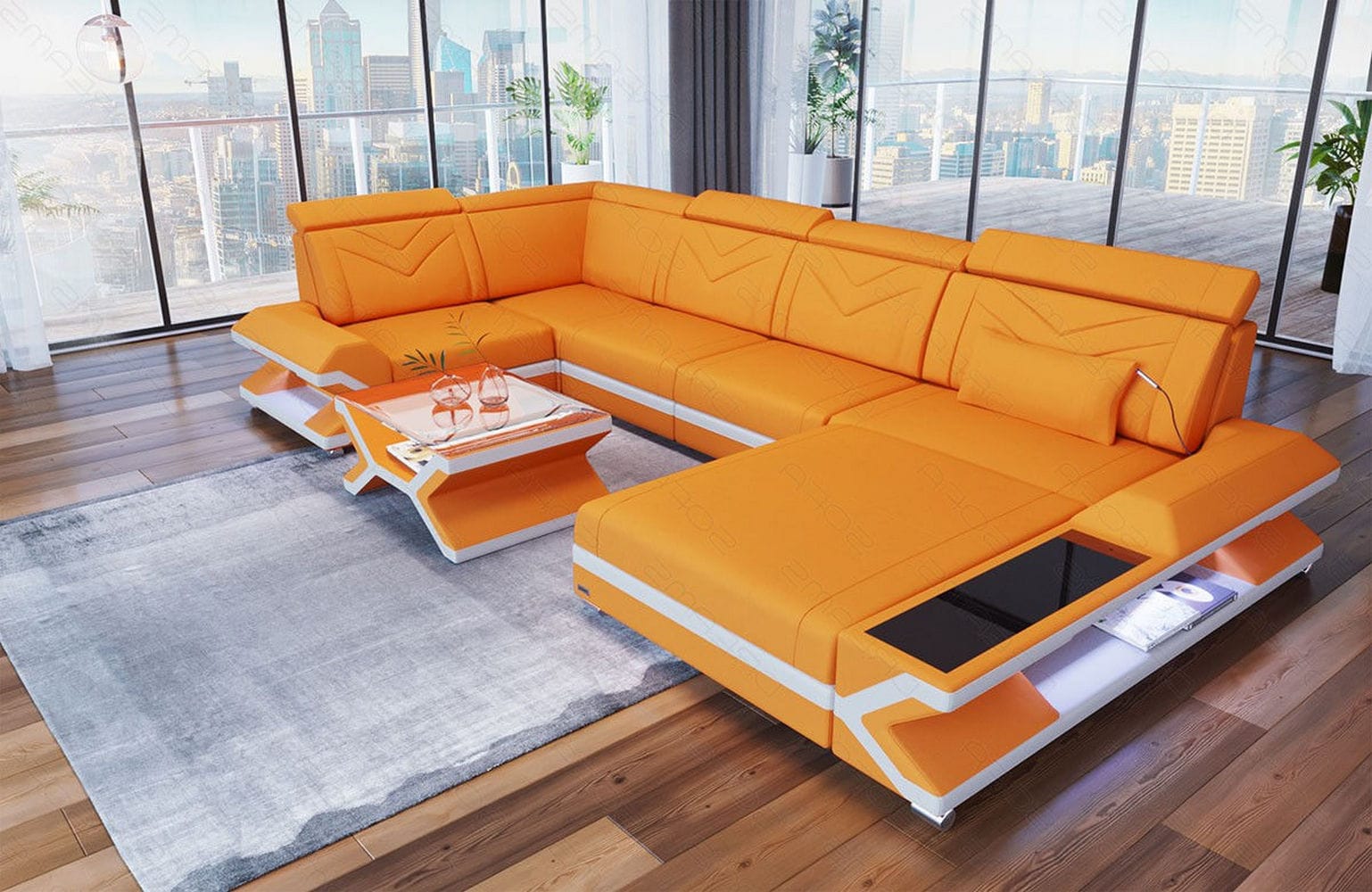Stoff Wohnlandschaft Napoli – Modern & Gemütlich Apricot-Weiß