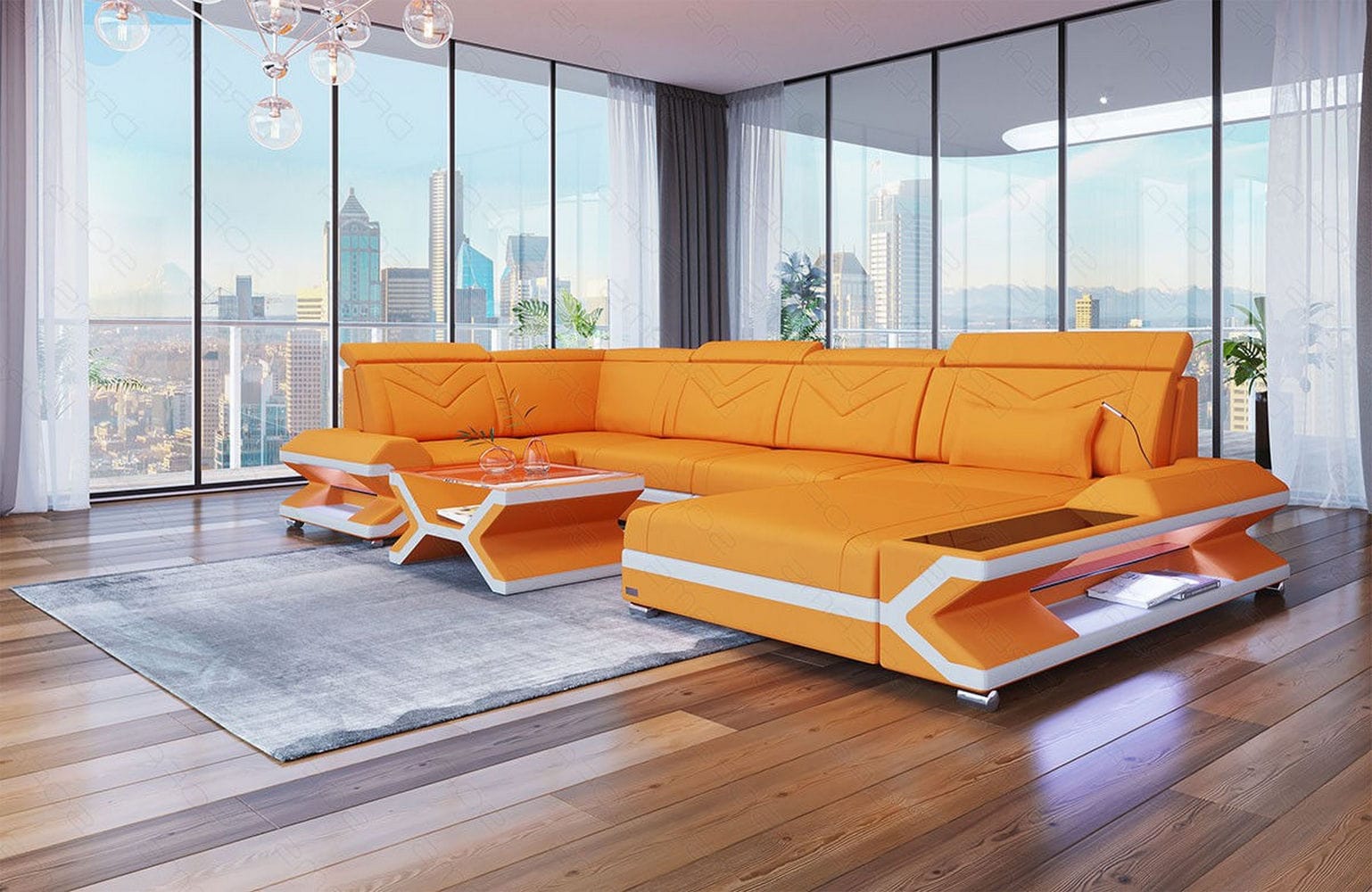Stoff Wohnlandschaft Napoli – Modern & Gemütlich Apricot-Weiß