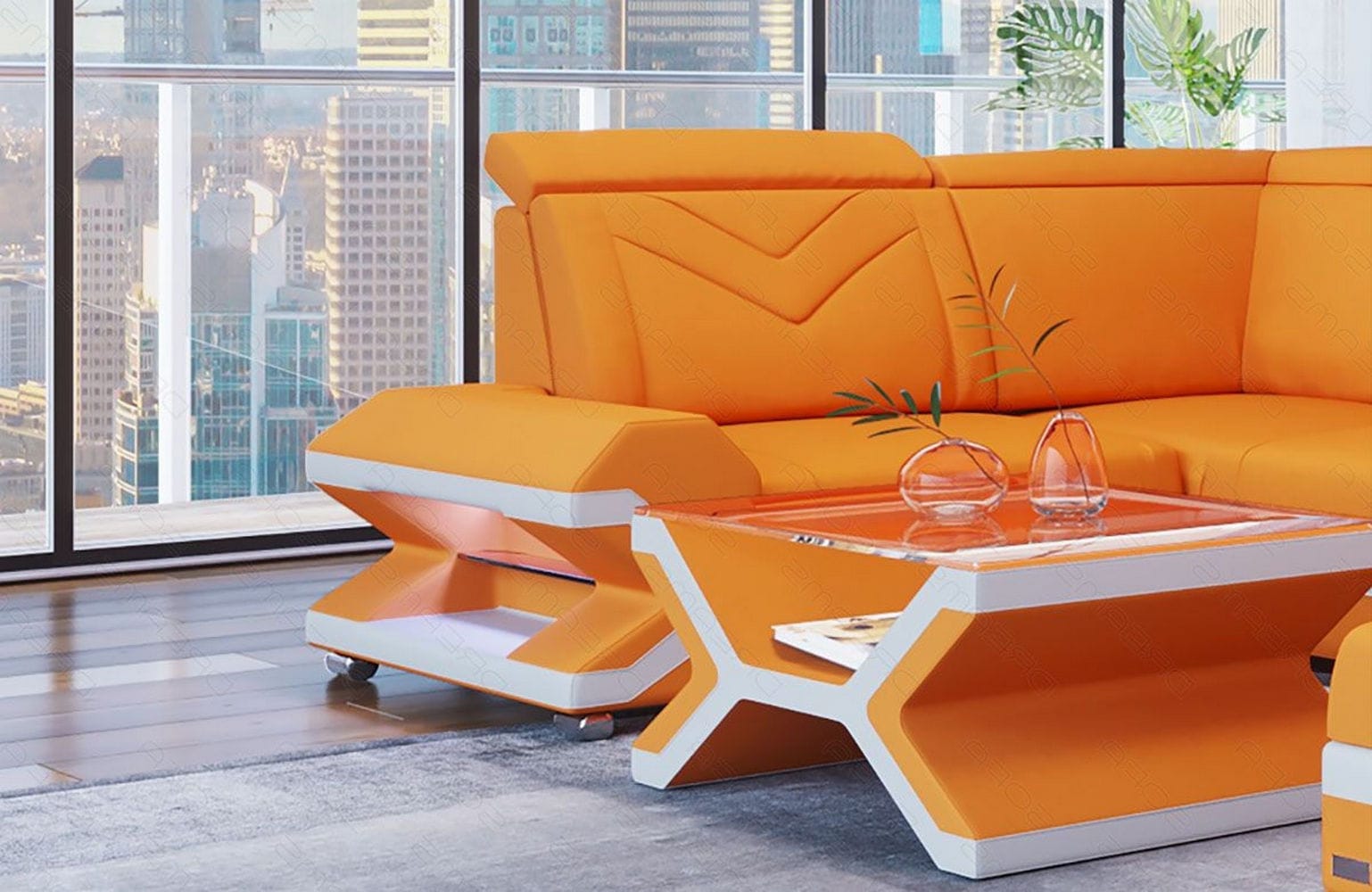 Stoff Wohnlandschaft Napoli – Modern & Gemütlich Apricot-Weiß