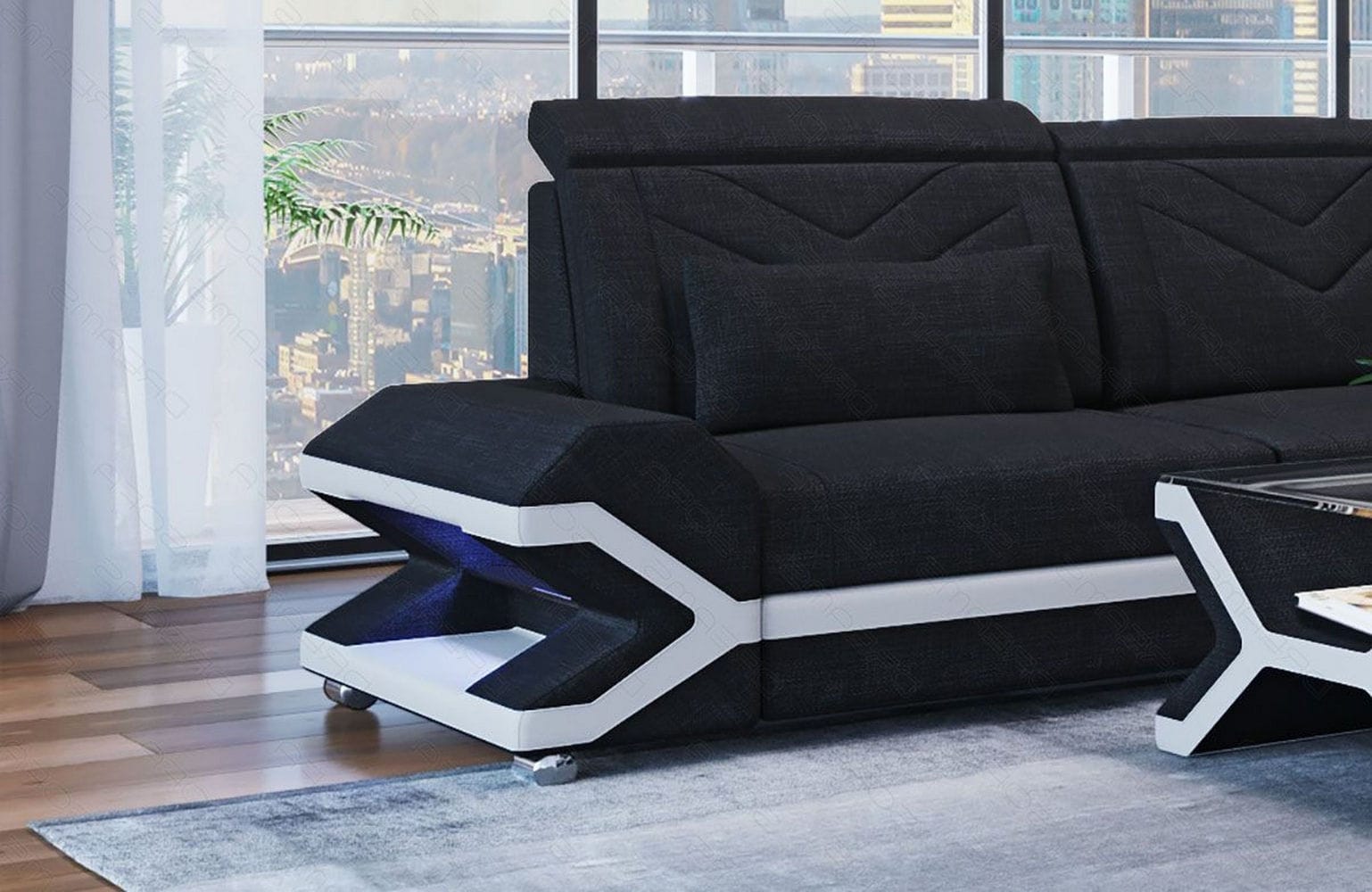 Stoff Wohnlandschaft Napoli XXL – Geräumig & Bequem Schwarz-Weiß