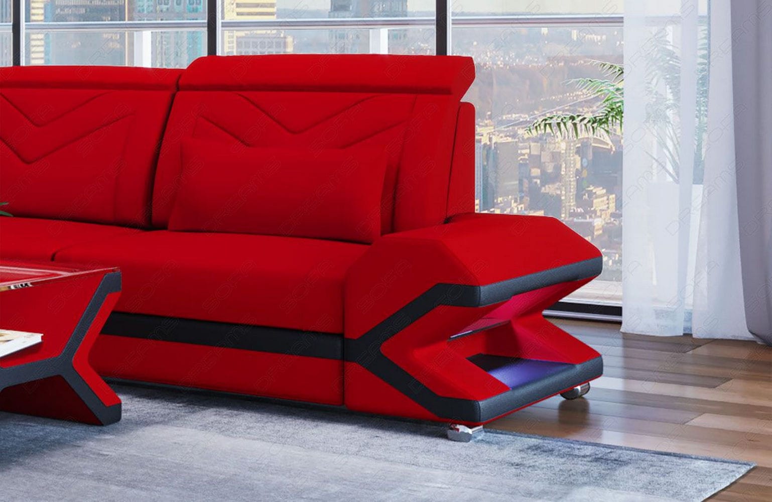 Stoff Wohnlandschaft Napoli XXL – Geräumig & Bequem Rot-Schwarz