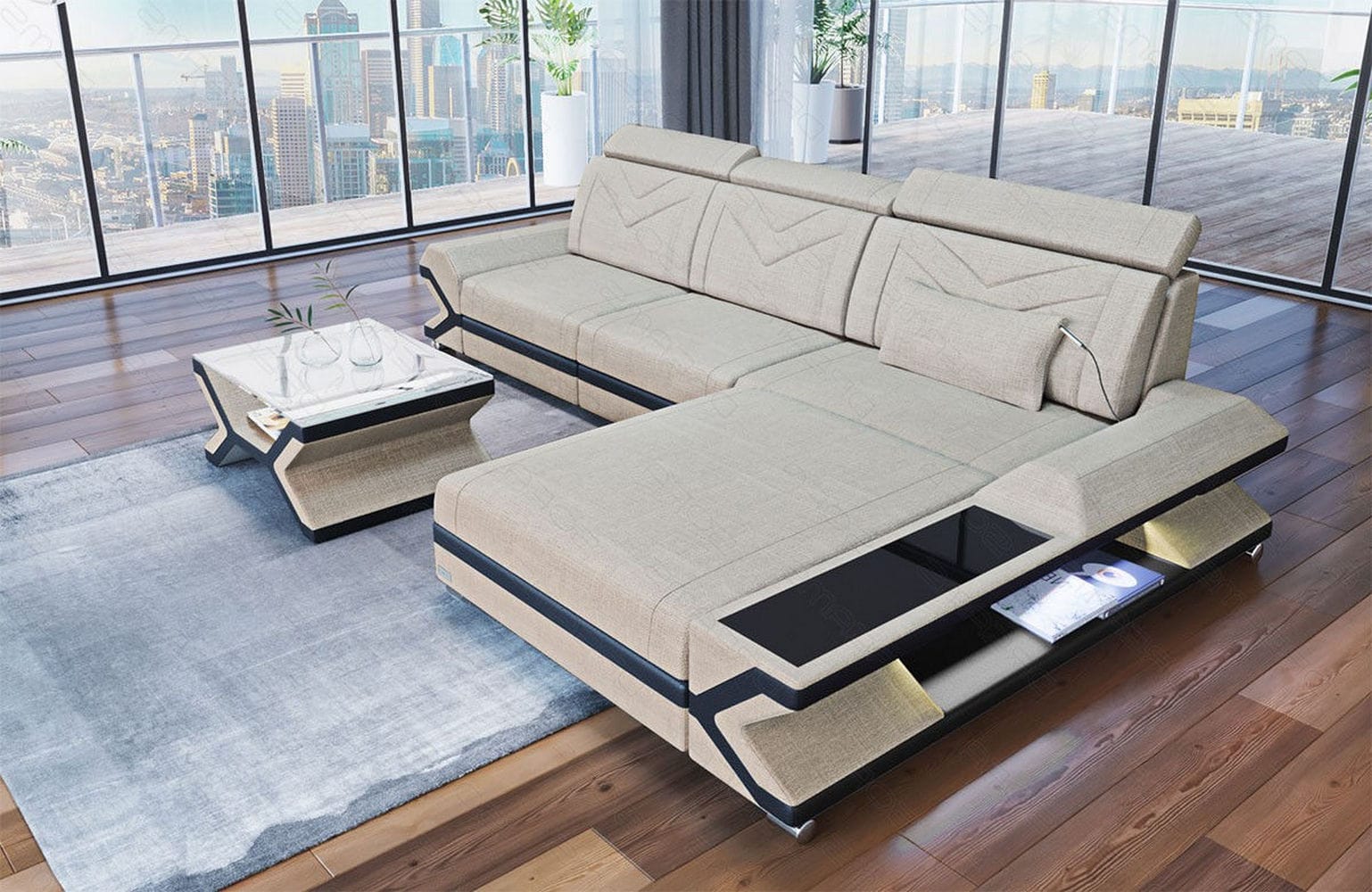 Ecksofa Napoli aus Stoff – Komfort & Stil Elfenbein-Schwarz