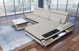 Couch Napoli L-Form in Stoff Elfenbein-Schwarz