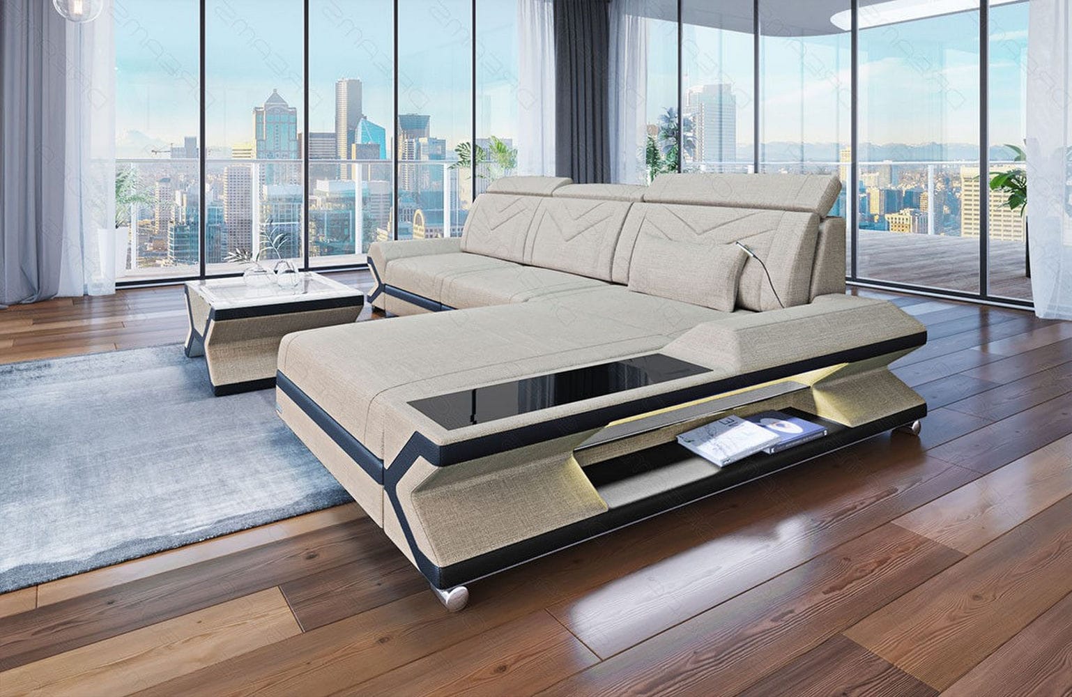 Ecksofa Napoli aus Stoff – Komfort & Stil Elfenbein-Schwarz