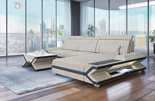 Couch Napoli L-Form in Stoff Elfenbein-Schwarz