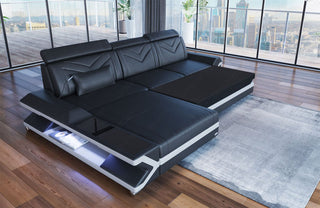 Couch Napoli L-Form in Stoff Elfenbein-Schwarz