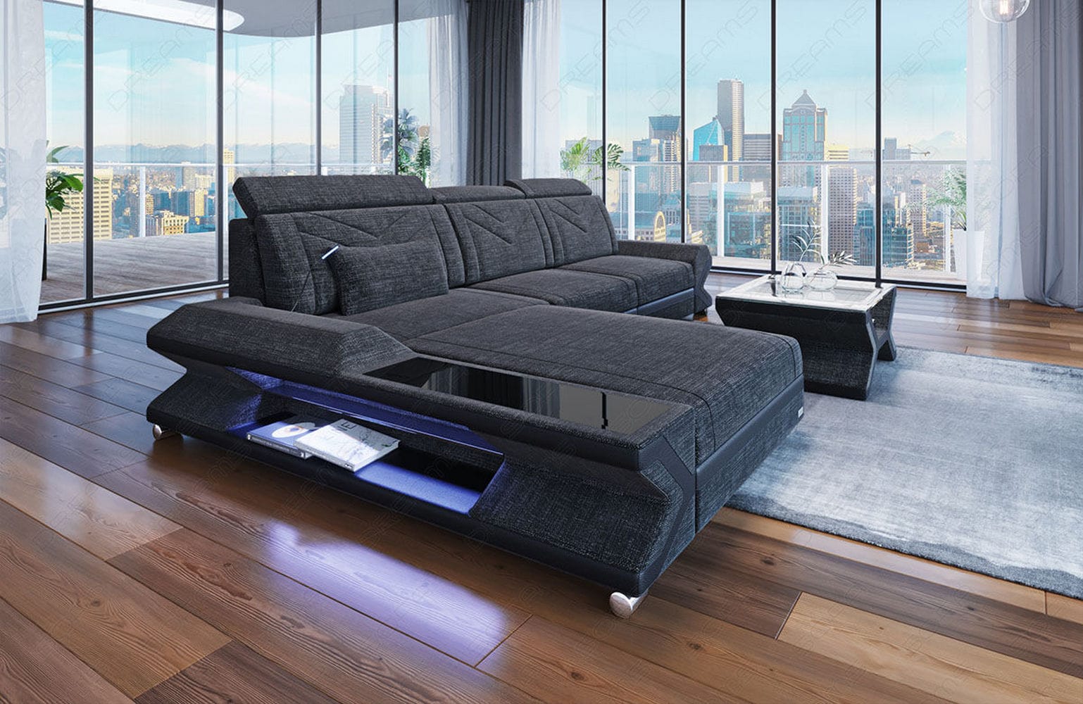 Ecksofa Napoli aus Stoff – Komfort & Stil Schwarzgrau-Schwarz