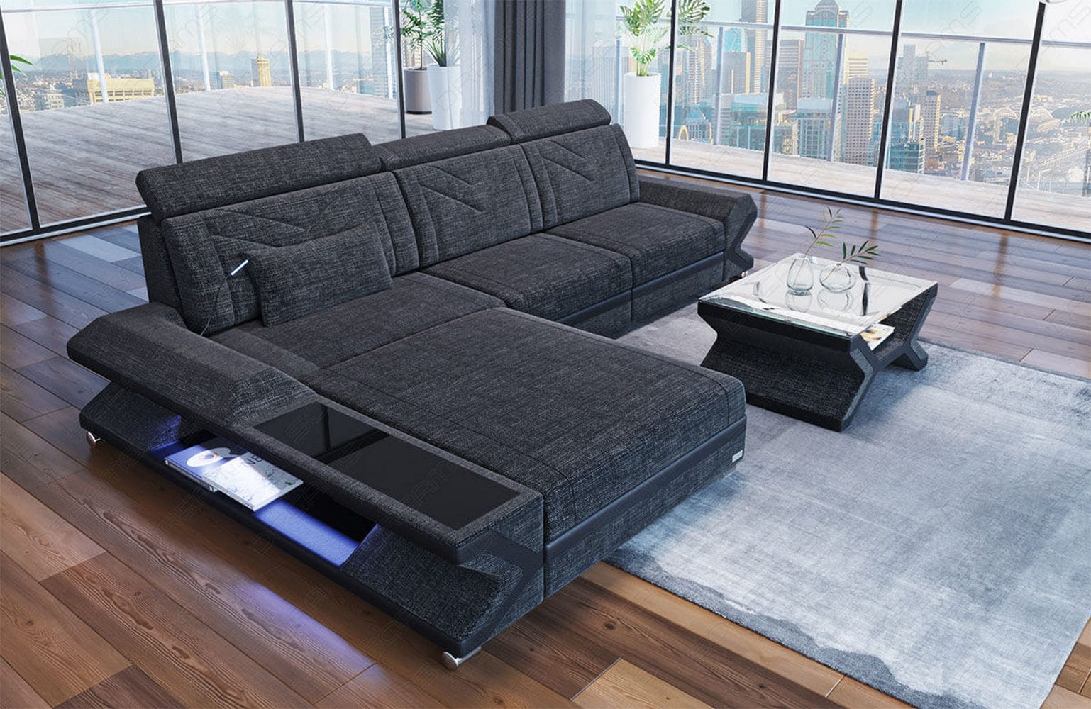 Ecksofa Napoli aus Stoff – Komfort & Stil Schwarzgrau-Schwarz