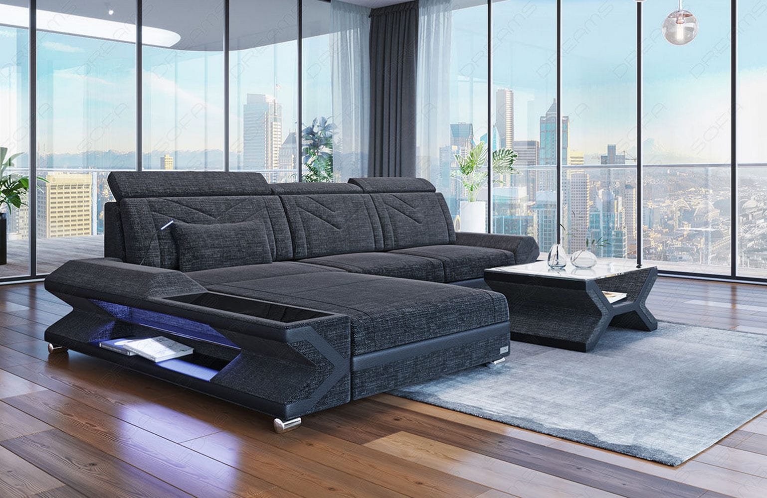 Ecksofa Napoli aus Stoff – Komfort & Stil Schwarzgrau-Schwarz
