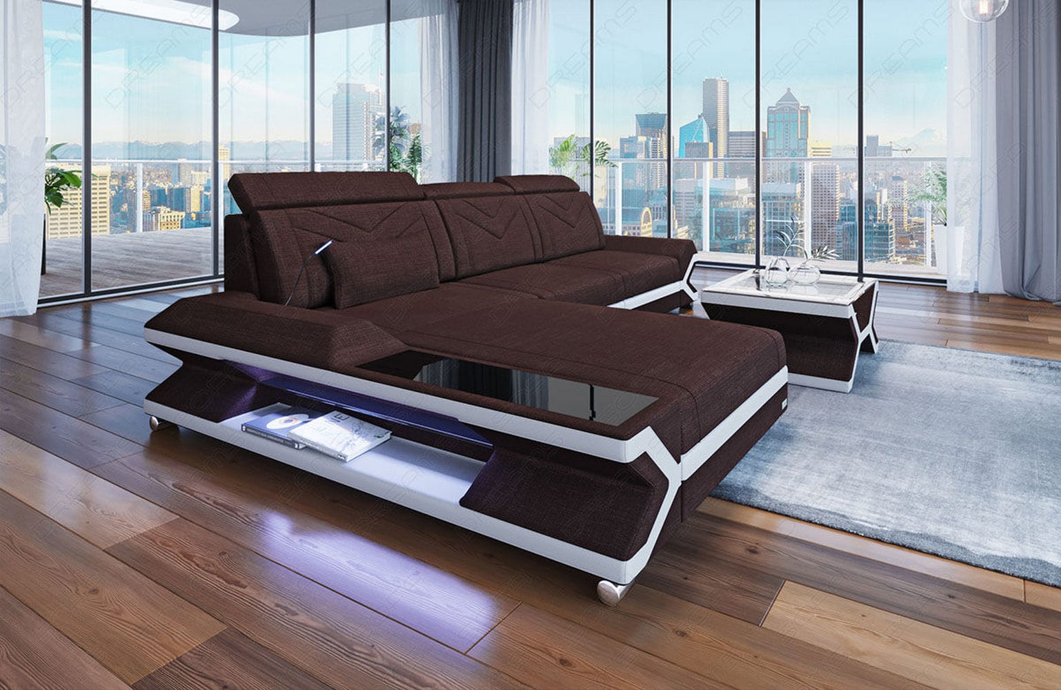 Ecksofa Napoli aus Stoff – Komfort & Stil Graubraun-Weiß