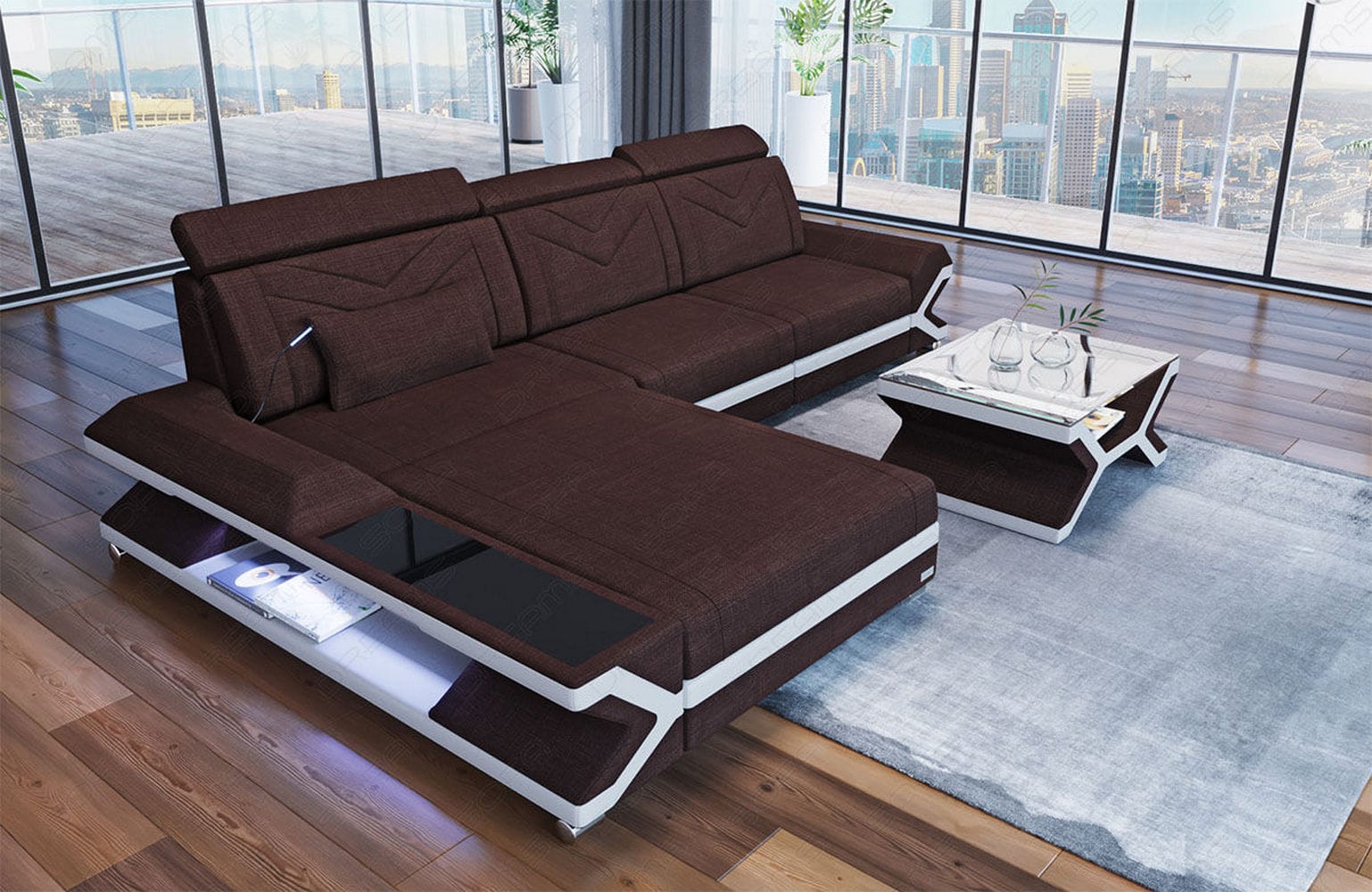 Ecksofa Napoli aus Stoff – Komfort & Stil Graubraun-Weiß