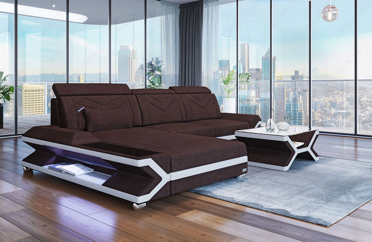Ecksofa Napoli aus Stoff – Komfort & Stil Graubraun-Weiß