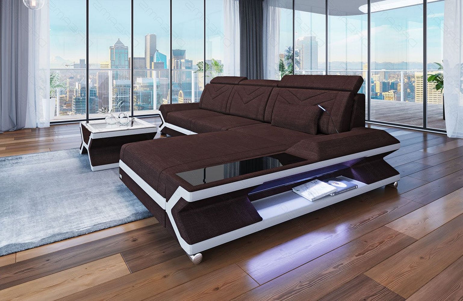 Ecksofa Napoli aus Stoff – Komfort & Stil Graubraun-Weiß