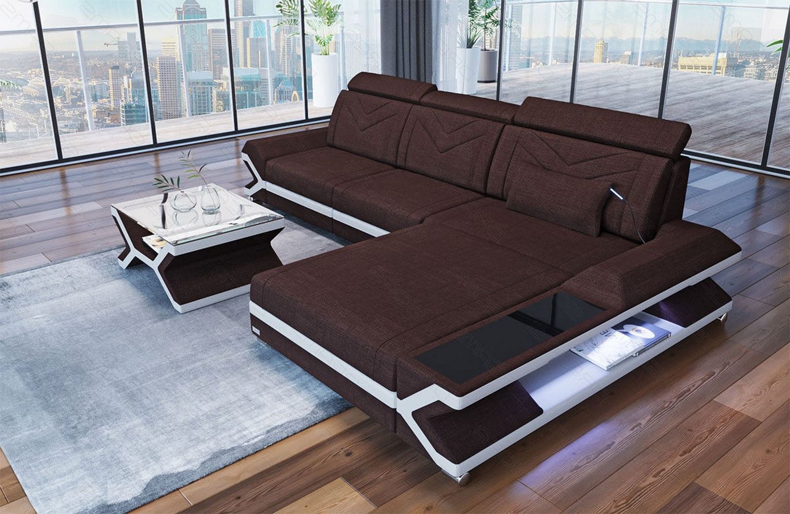 Ecksofa Napoli aus Stoff – Komfort & Stil Graubraun-Weiß