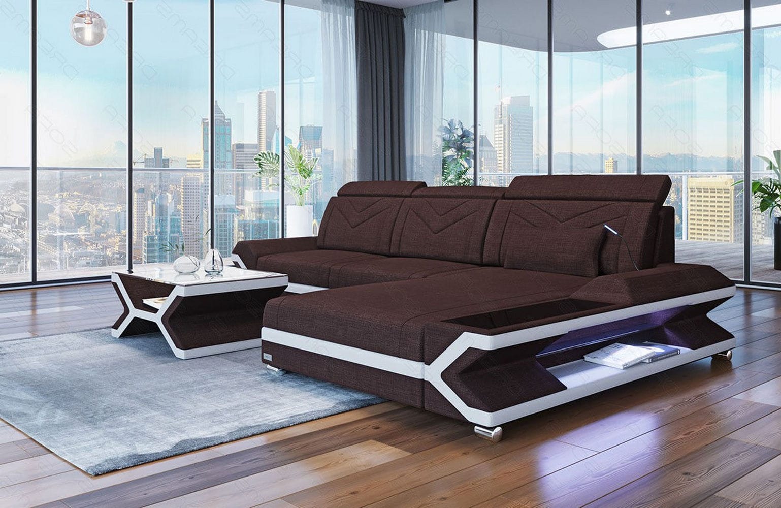 Ecksofa Napoli aus Stoff – Komfort & Stil Graubraun-Weiß